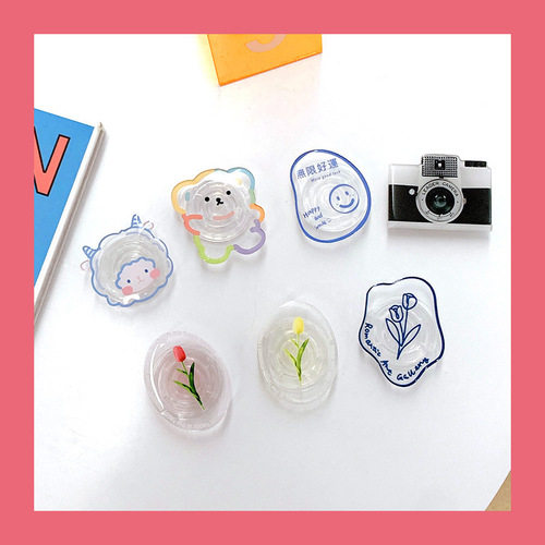 亚克力透明气囊支架ins女生桌面伸缩折叠相机 郁金香贴片手机支架