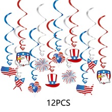 美國獨立日螺旋卡片USA地圖帽子老鷹圖片天花板卡片獨立日PVC掛飾