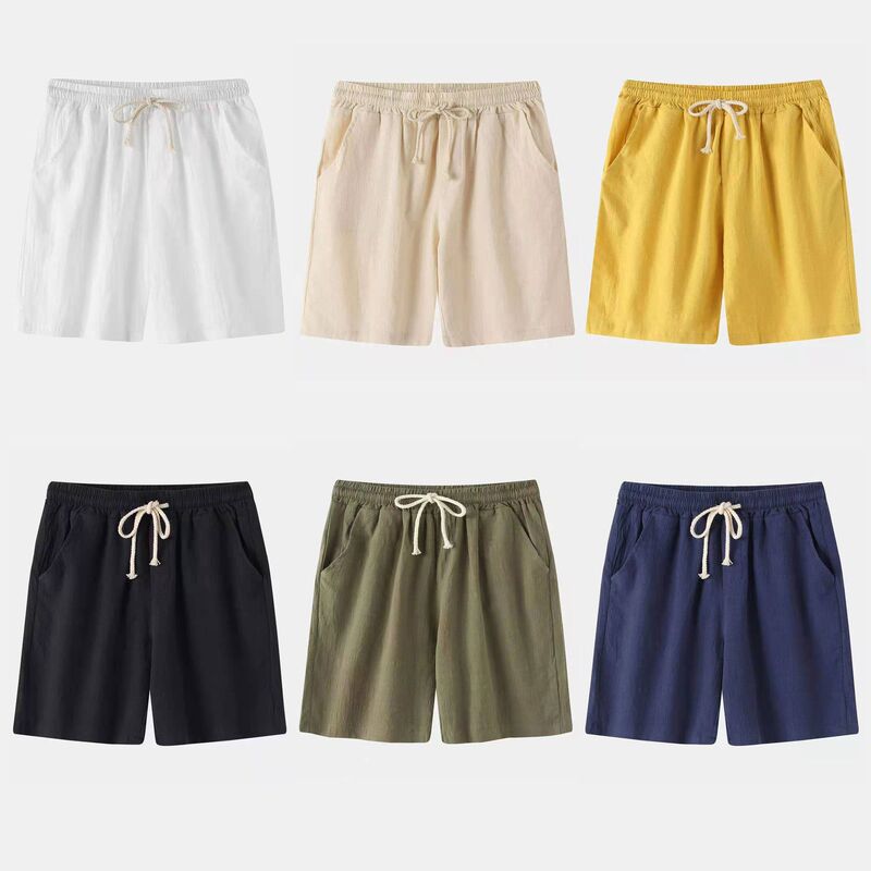 2022 Spring and Summer Men's Casual Pants Men's Cotton and Linen Beach Pants Korean Solid Color Linen Men's Pants Slim-fit Trendy Men's Shorts