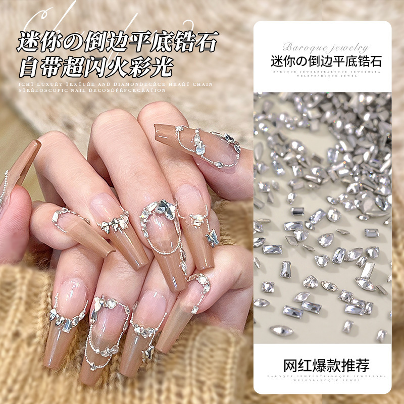 Nail jewelry mini inverted edge zircon transparent White special-shaped flat diamond small size wheat ear pile diamond flash nail drill