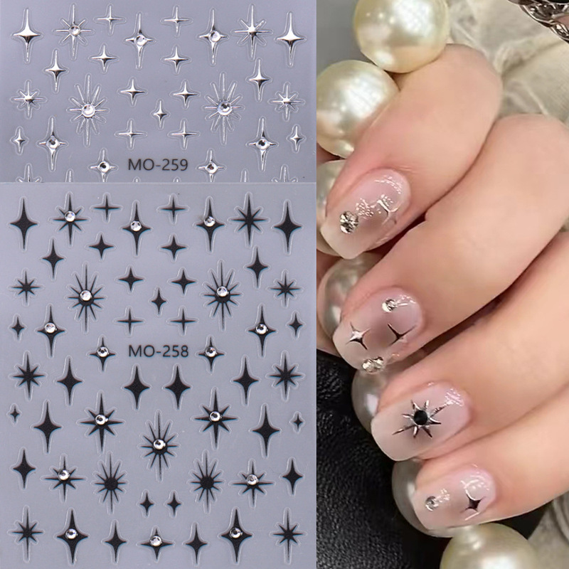 Star Nail Art Stickers Wholesale Ins Gold Silver Rose Gold Laser Four-Corner Five-Pointed Star Nail Stickers Decals