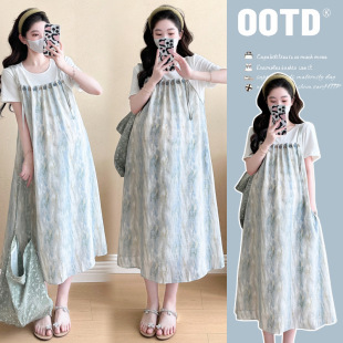 in stock real shot ~ 2025 summer new Korean version of mint mambo tie dye stitching fake two pregnant women dress