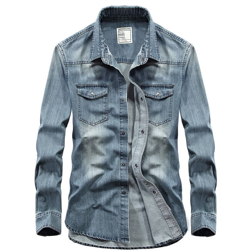 New Spring and Autumn Denim Shirts for Men, Casual Long-Sleeved Shirts, Loose Fit, Large Size Men's 6522, Shipped in Early April