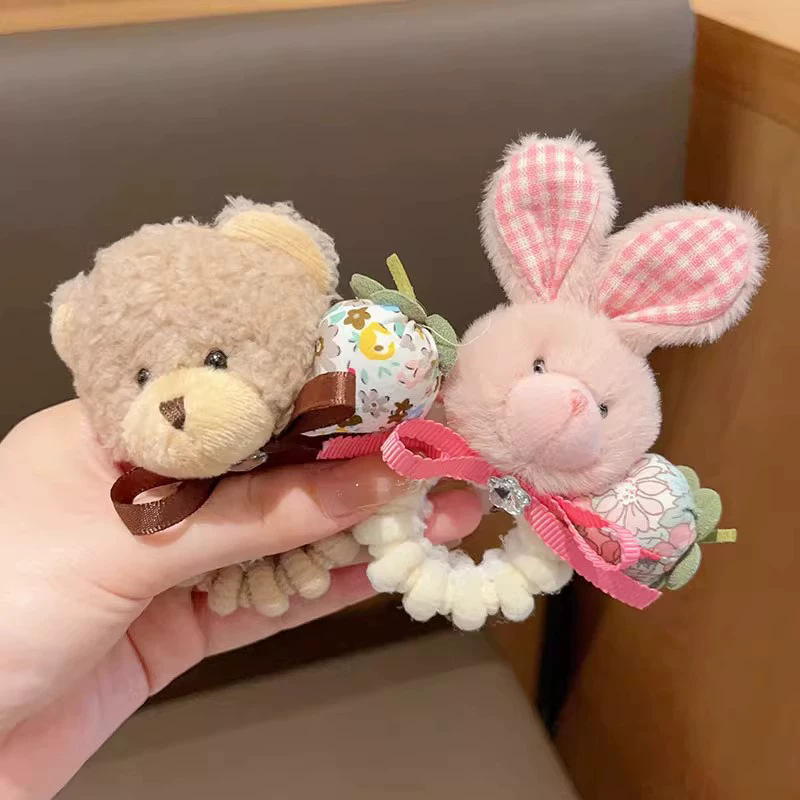 可爱毛绒兔子小熊发圈女甜美扎头发高弹力不伤发头绳秋冬发饰批发|undefined