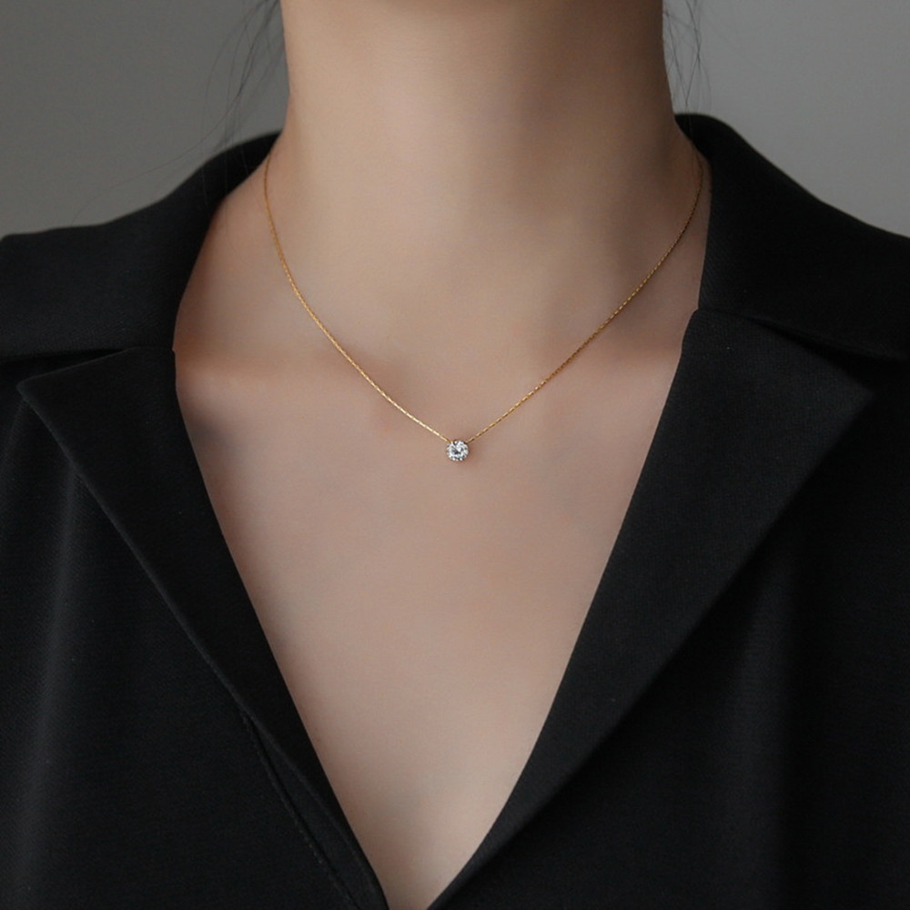 304 Stainless Steel Chain Material 304 Stainless Steel Water Droplets Heart Shape Diamond Pendant Necklace