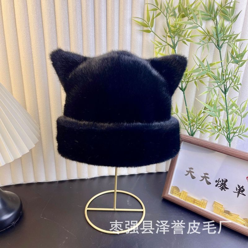 豹纹帽子小精灵新款秋冬时尚豹纹耳朵毛绒渔夫帽女小众复古护耳帽|undefined