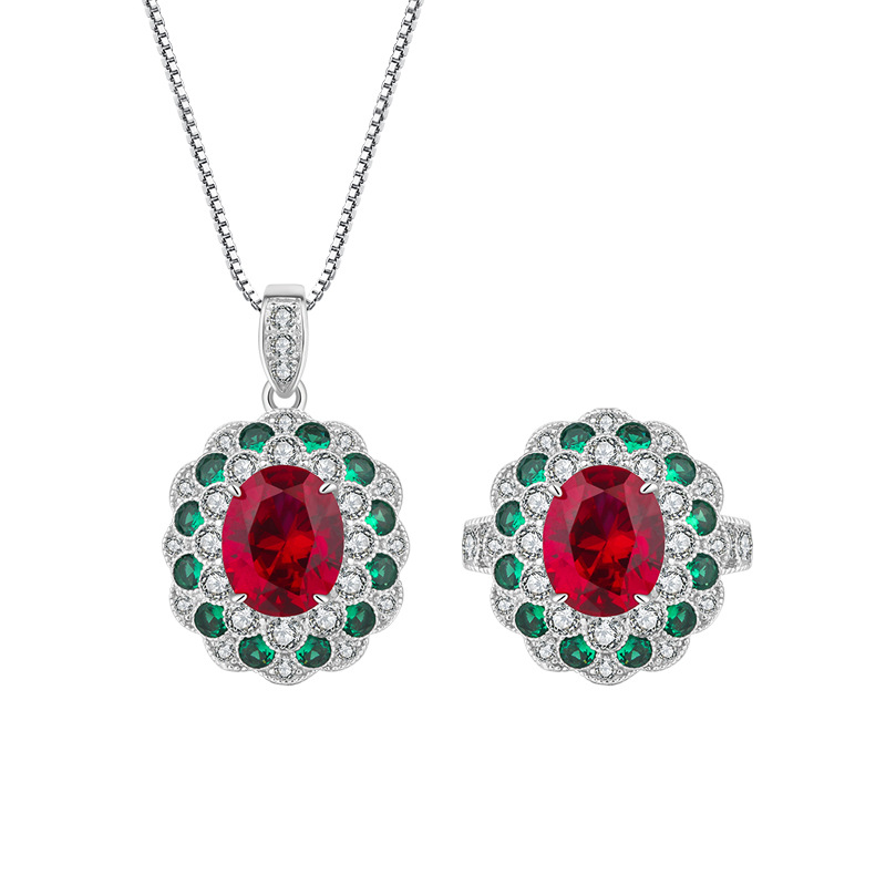 Zhuang Sheng joyería nueva S925 todo el cuerpo de plata de la vendimia de color a juego simulación paloma rojo sangre tesoro joyería traje de piedra principal 8*10