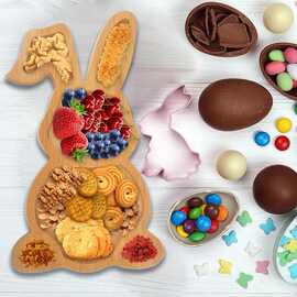 木质兔子造型餐盘复活节水果零食托盘家用创意点心盘儿童早餐盘