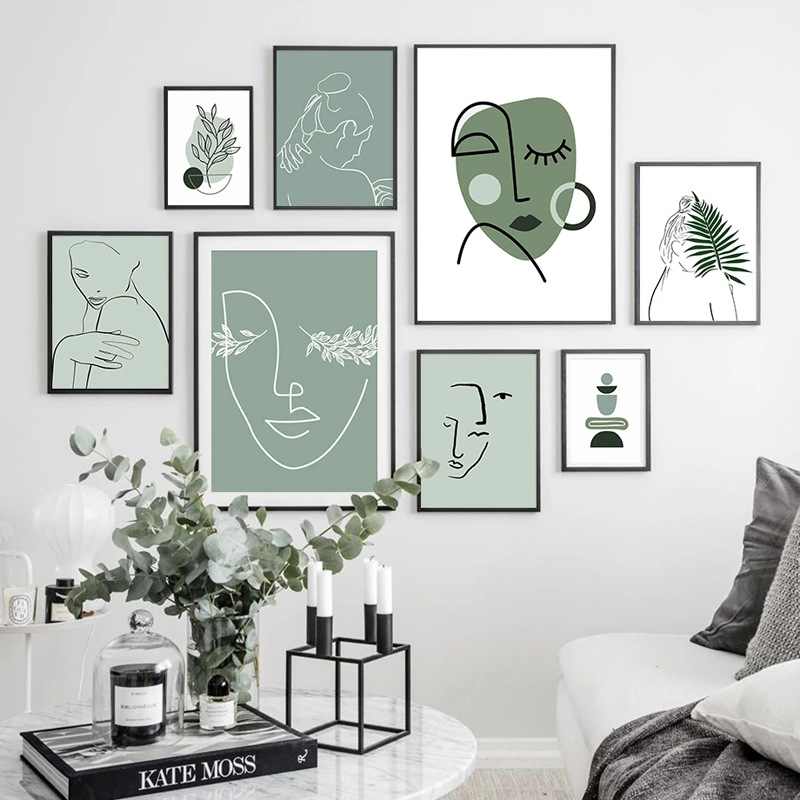 北欧极简主义女孩几何抽象画海报帆布画客厅装饰画芯艺术图片