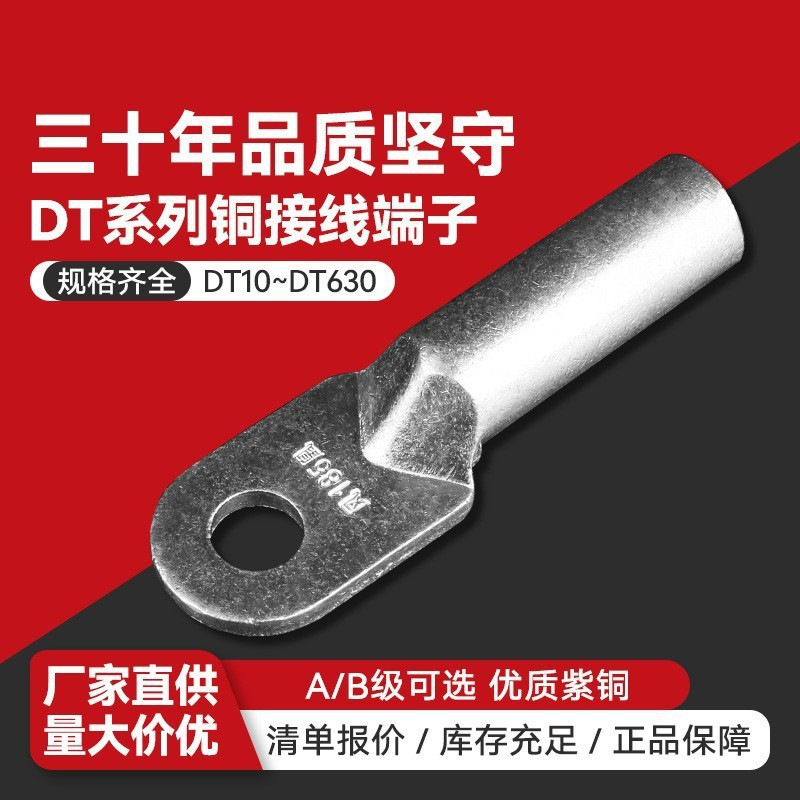 铜鼻子DT162595紫铜镀锡酸洗堵国标AB级堵油铜线耳接线端子