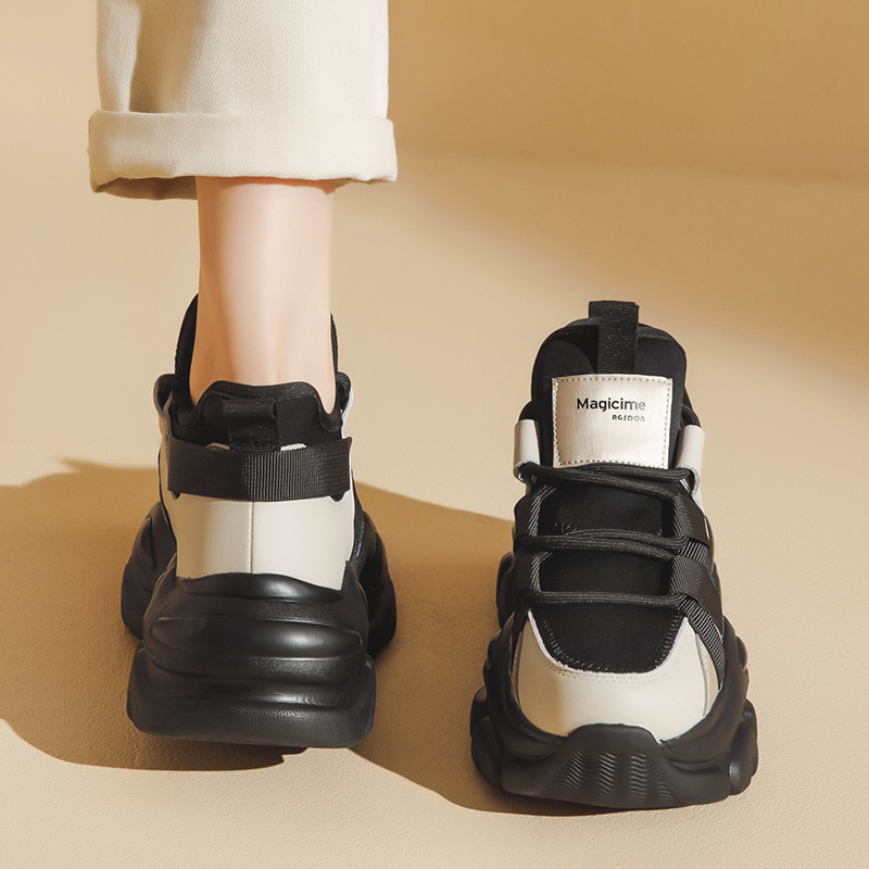 Zapatillas deportivas Augusden negras para mujer, modelo 2026, nuevas con plataforma y suela gruesa para personas pequeñas, estilo panda en blanco y negro.