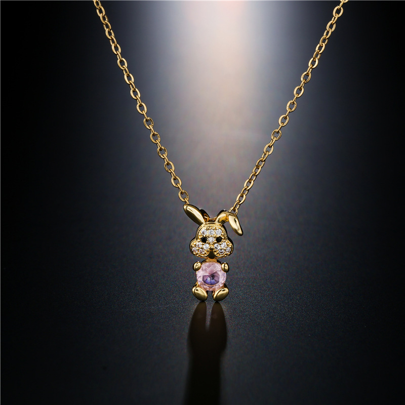 retro copper-plated real gold micro-inlaid zircon cartoon rabbit pendant necklace