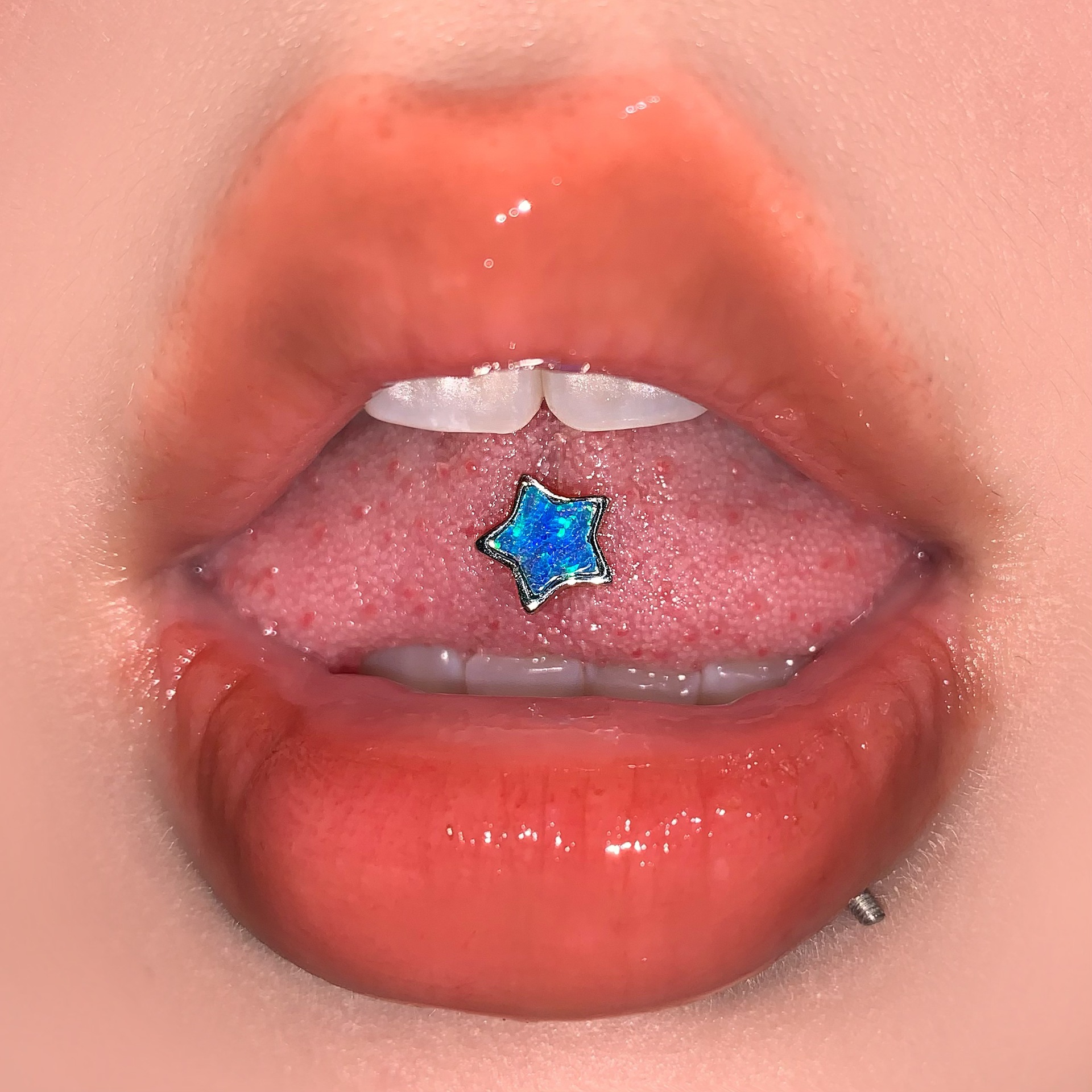 Labret stud lip piercing jewelry styling detail