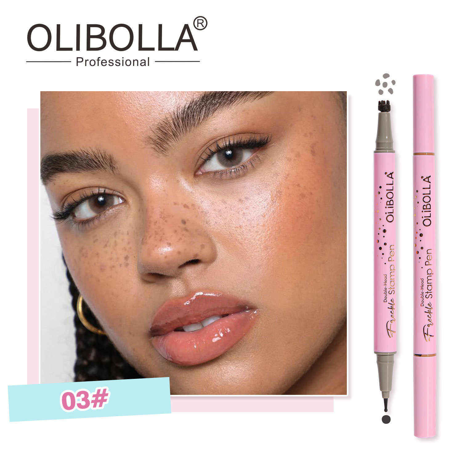 Transfronterizos OLIBOLLA simulación de pecas de doble cabeza pecas sello de pena puntuación de pena impermeable anti-transpiración maquillaje europeo y americano