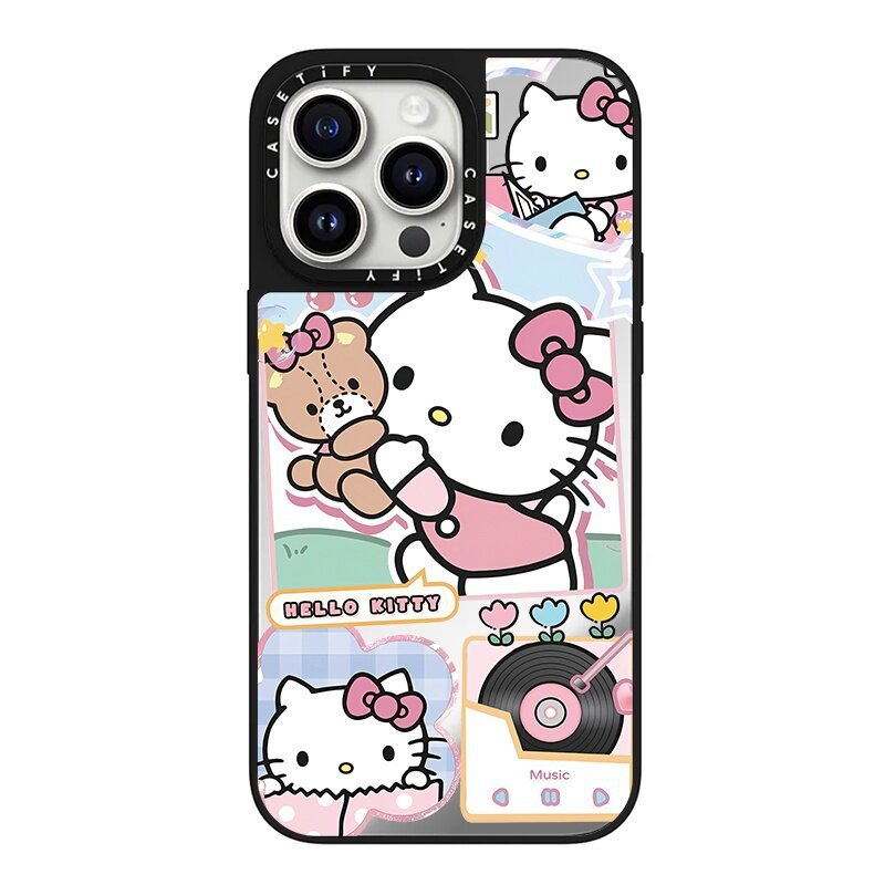 Caseti Mirror Co-Branded Hello Kitty Cat Sticker Is Suitable for Apple 15Pro Mobile Phone Case 16Promax
