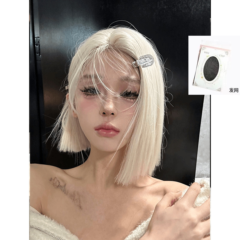 女性用ウィッグ、プラチナショートヘア、小さなレース、ワンサイズ、ヨーロッパとアメリカのホットガール、クールでスポーティな模擬気質ウィッグ|undefined