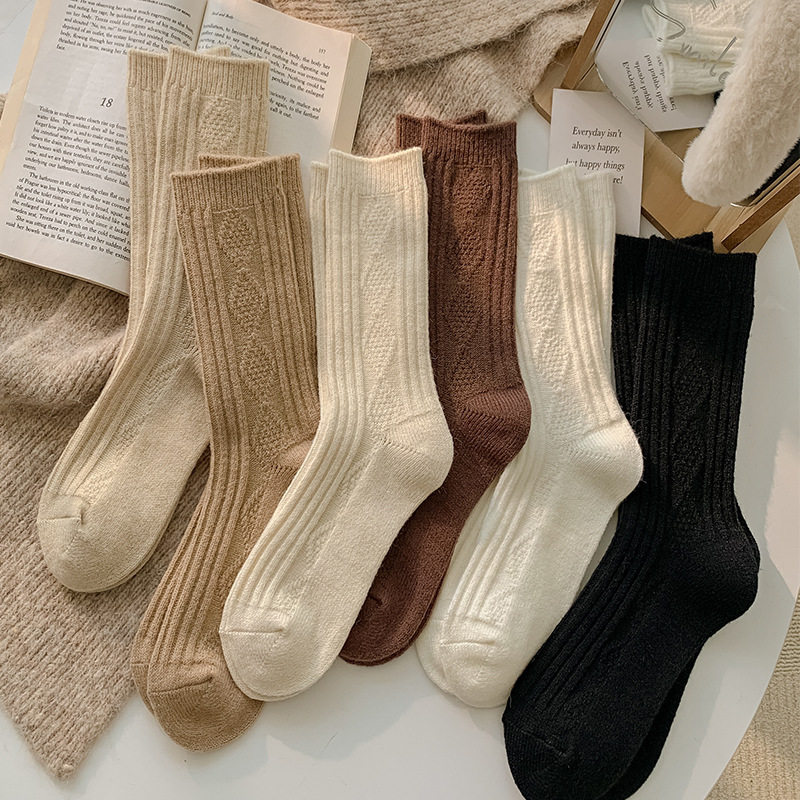 Thick wool socks women's autumn and winter mid-calf length socks fleece-lined thick warm pile socks winter cashmere snow boots stockings