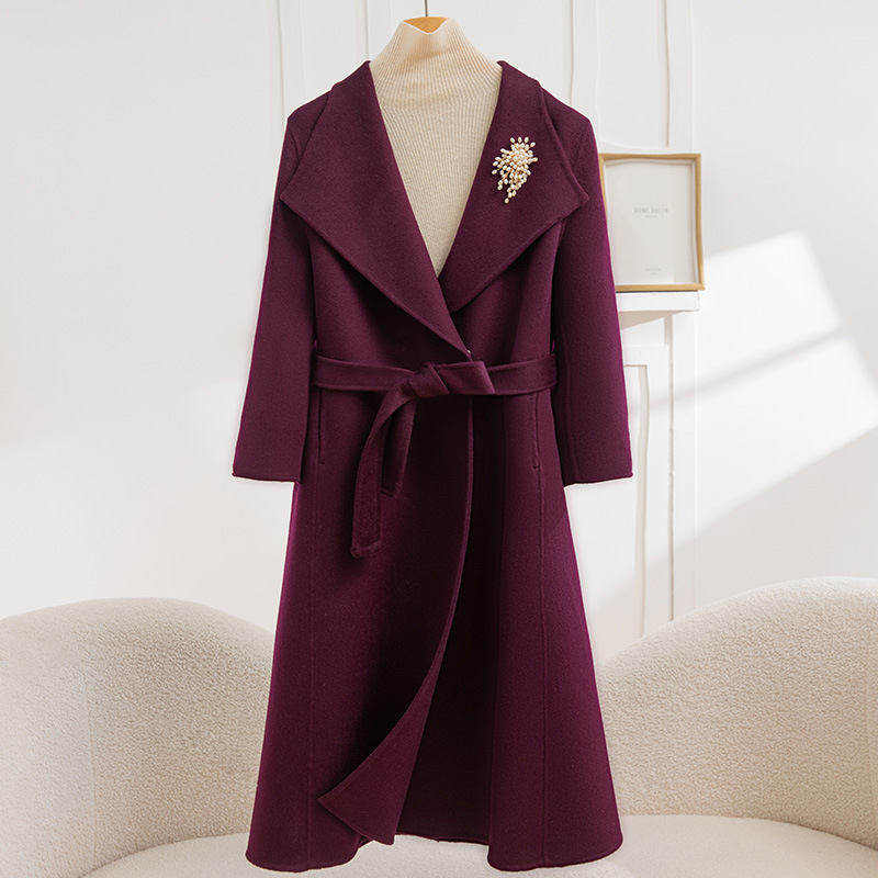 High-End Professional Woolen Coat for Women, Long Flight Attendant Thickeneded Sales Office Woolen Coat for Women, Real Estate Consultant Work Clothes