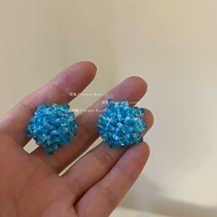 青いビーズピアス重工手編み刺繍イヤリング白リゾート風耳クリップ蚊取り盤s925