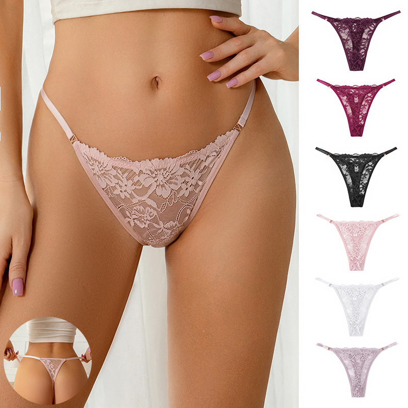 Cross-Border Low-Waist See-Through Solid Color Hollow Lace Thong Ultra-Thin Thin Waistband Sexy Panties for Women Cross-Border Low-Waist See-Through Solid Color Hollow Lace Thong Ultra-Thin Thin Waistband Sexy Panties for Women