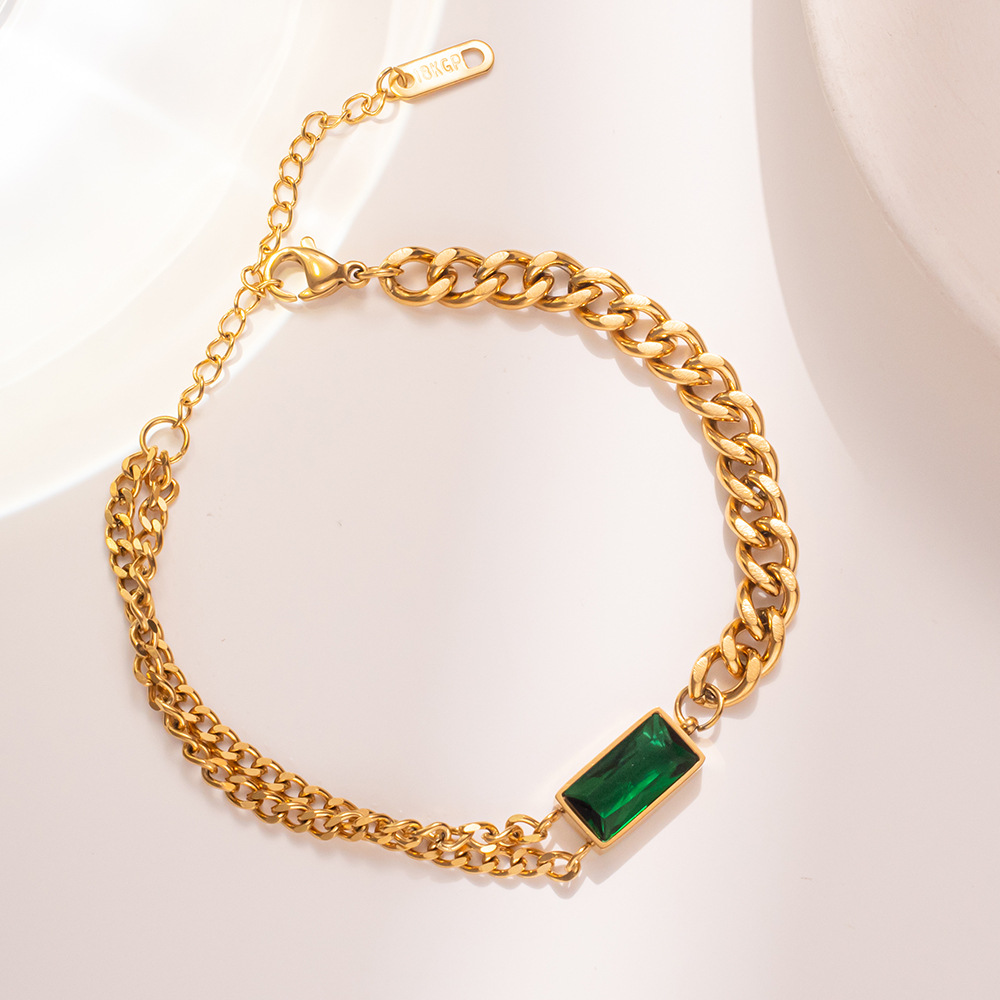 Titanium steel fashionable insp style niche design sense, emerald temperament bracelet, female personality simple hand_voghion.com