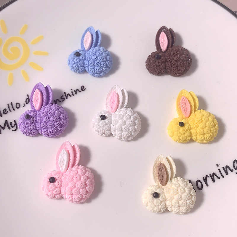Nuevos dibujos animados de conejo orejas grandes diey accesorios de resina crema pegamento para el cabello adornos de cabello cuerda de cabello caja de teléfono móvil botones de zapatos parches hechos a mano