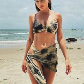 2026欧美游泳衣性感扎染比基尼三件套亚马逊裹纱裙扎染性感bikini
