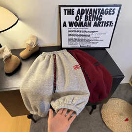 秋冬季儿童韩版宽松男女宝宝刺绣保暖百搭洋气休闲加绒加厚束脚裤