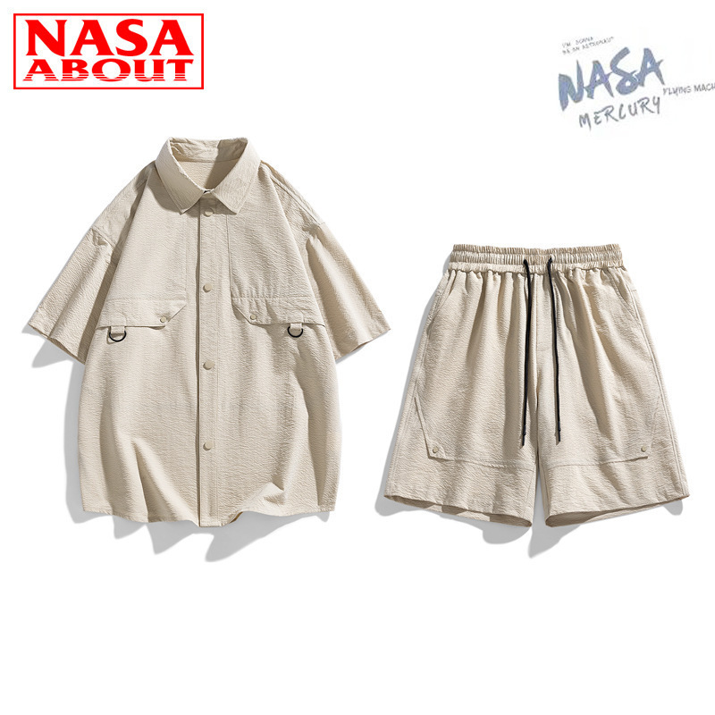 Camiseta deportiva de marca conjunta, camiseta casual, manga corta, pantalones cortos de verano de dos piezas, marca de moda, solapa suelta, hombre