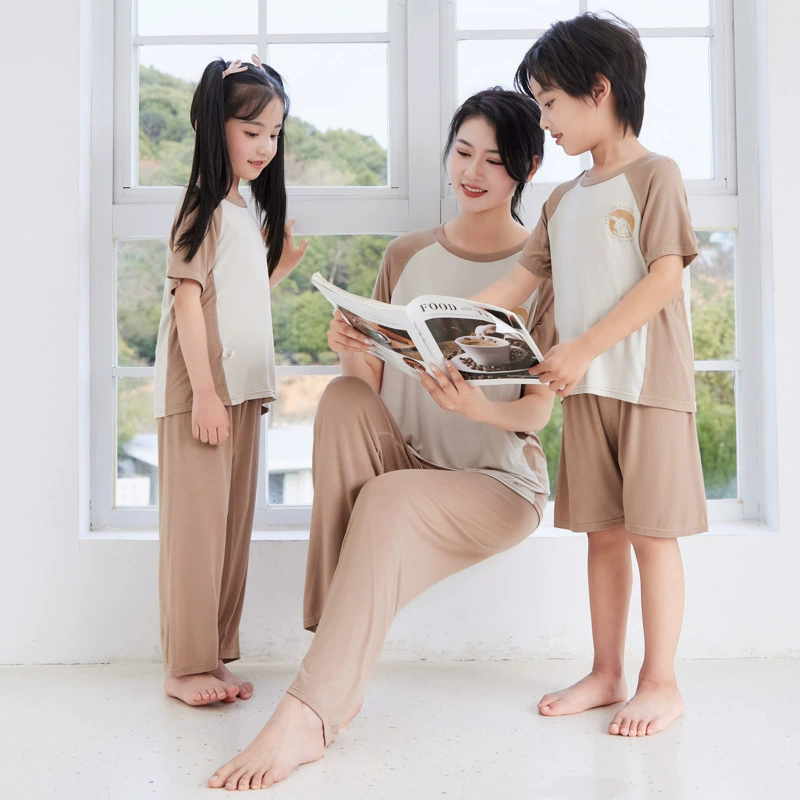 Trousers for men and women, pijama with a round collar, set, family style, with short sleeve