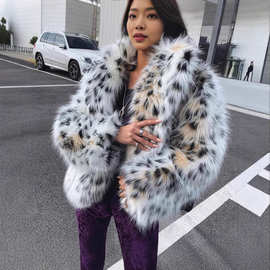 2024秋冬新品猫纹狐狸毛皮草外套女短款气质名媛休闲西服毛毛大衣