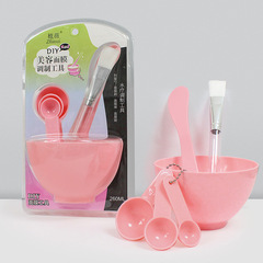 Set of 6 pieces for applying face masks: large cosmetic face mask bowl, spatula, brush, and spoon set, made of plastic
