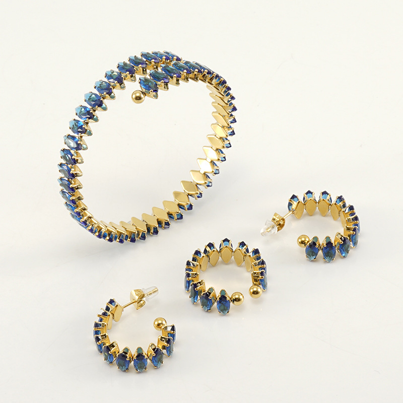 Wholesale Fashion Eye Stainless Steel Inlay Zircon Bracelets Earrings display picture 2