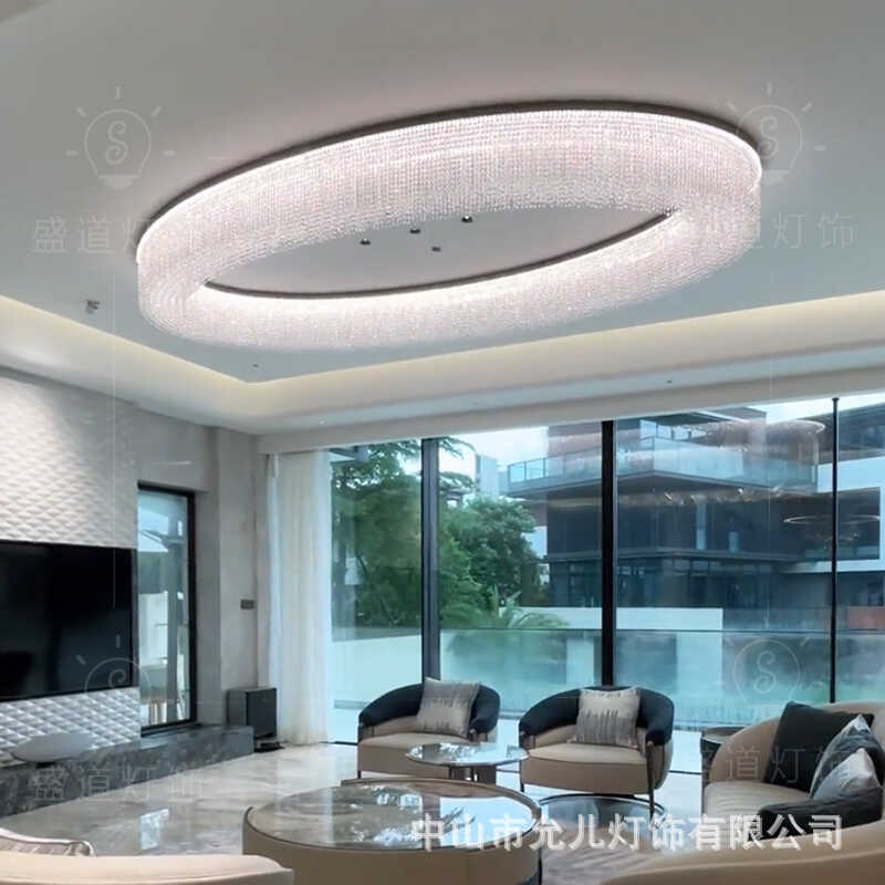 水晶吊灯轻奢客厅吊灯现代轻奢大气别墅大平层椭圆形餐厅跨境灯具