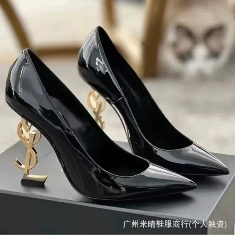 High Version Ys European and American Sexy High Heels for Women 2025 New Style Genuine Leather Metal Letter Heel All-Inclusive One-Strap Sandals