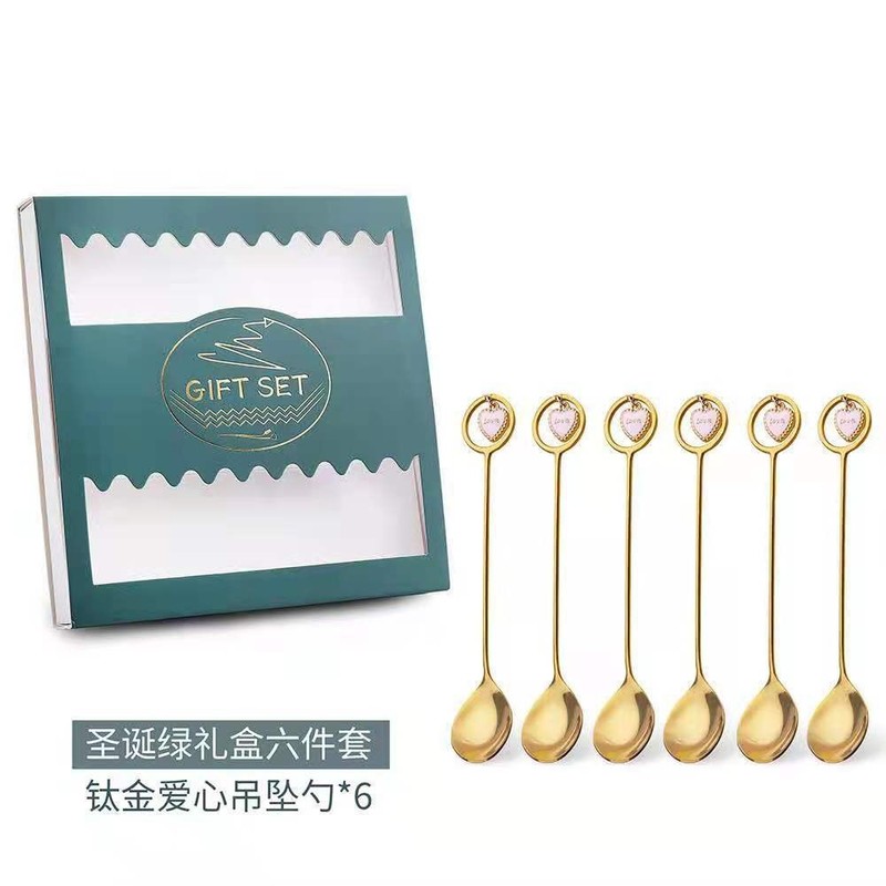 跨境圣诞勺子星星吊坠勺叉卡通餐具甜品勺搅拌勺圣诞节套装礼品|undefined
