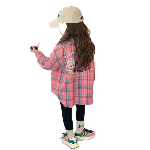 Women's Children's Long-Sleeve Spring and Autumn New Fashion Kids Top Spring Dress Girl Big Children Checked Shirt Outerwear