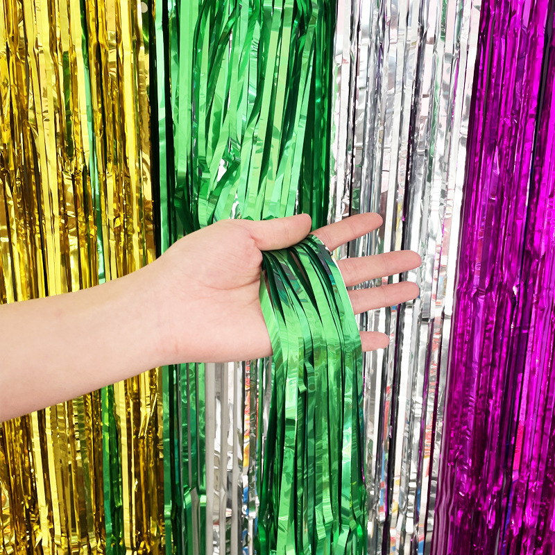 1*2 m cortina de seda de lluvia decoración de fiesta de cumpleaños pared de fondo borla dorada película de aluminio cortina de seda de lluvia fábrica al por mayor