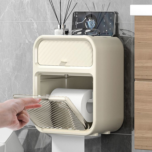 Bathroom tissue box wall-mounted paper roll punch-free paper box storage box home bathroom double-layer storage rack