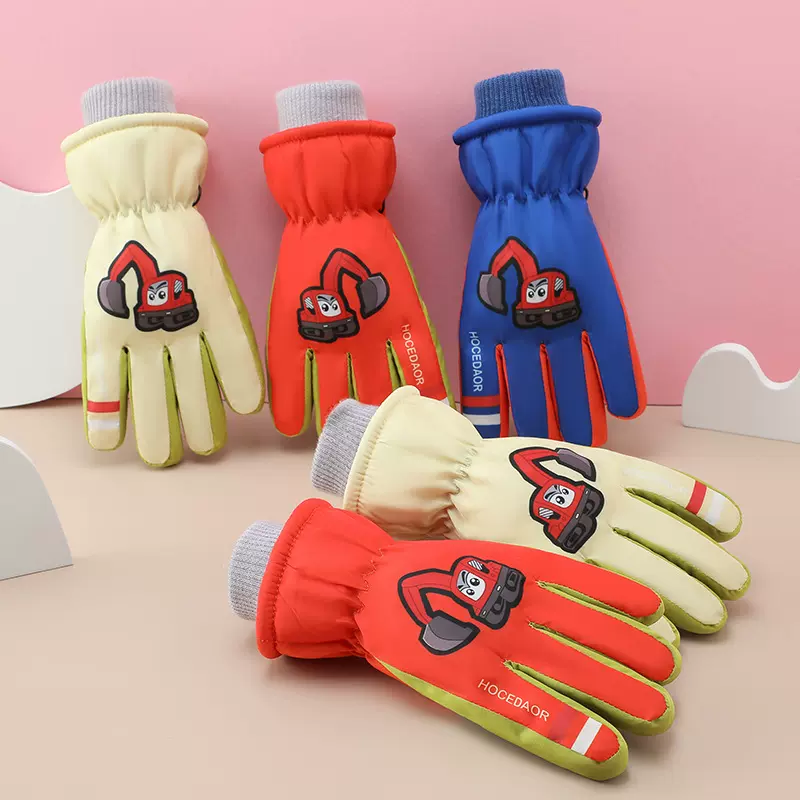 冬季儿童滑雪手套冬季男童保暖玩雪防水宝宝加绒加厚学生挂脖棉
