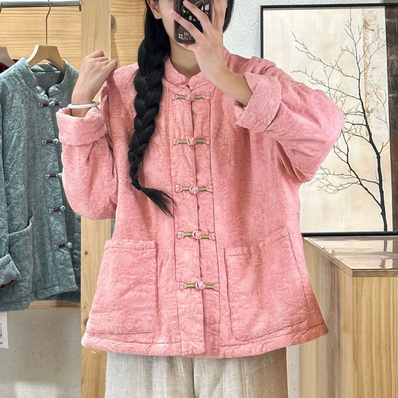 复古民族风棉麻夹棉盘扣长袖外套女 2025秋冬新款宽松大码薄棉衣