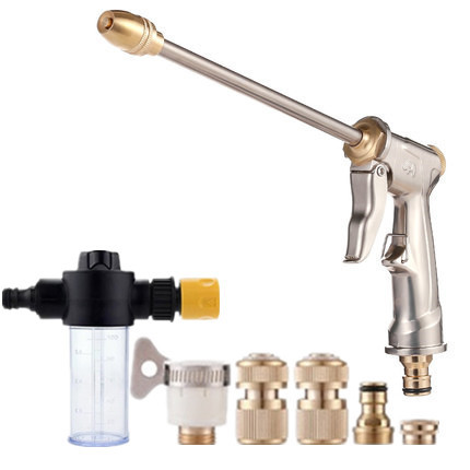 Metal car wash gun, high-pressure household car wash tool, powerful booster nozzle, large water volume for floor cleaning, multi-functional high-pressure washer