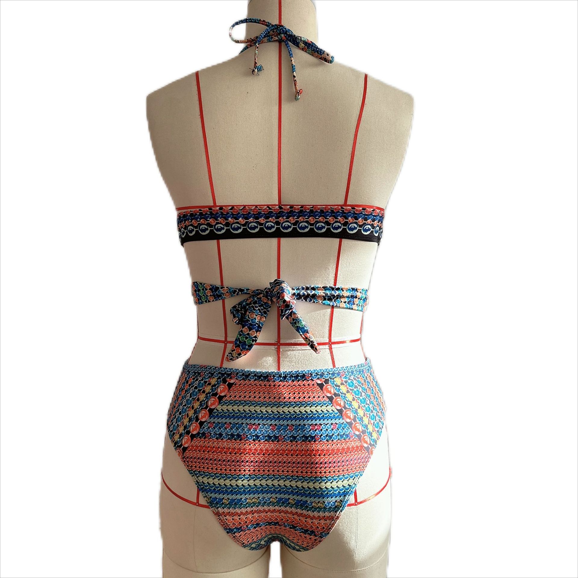 329g Weight Sleeveless Sleeve Length Polyester Fabric Type 3 Pieces Set Quantity Beach, Swimming Occasion Halter Neck Neckline Regular Fit Fit Type Color Block Pattern Women's Gender Beach, Modern Style Style Women's Lady Beach Modern Style Color Block 3 Pieces Set Bikinis Swimwear 22
