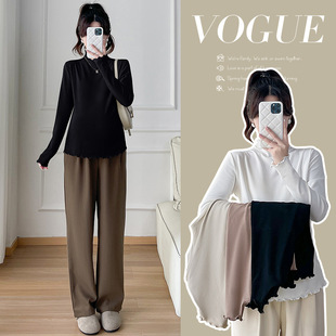 in stock Maternity Wear Autumn and Winter Design Sense Fungus Edge Fleece Base Shirt Fashion Half-high Collar All-match Pregnant Women Top