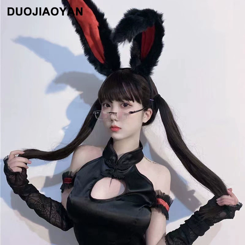 Headband Red Rabbit Lace Ears, Handmade Hair Accessory, High-Quality Graduation Party Style