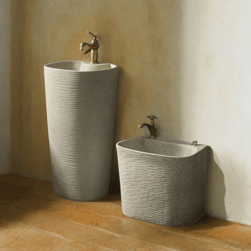 Retro Chinese Outdoor Washbasin Courtyard Column Integrated Floor-Standing Garden Washbasin Outdoor Washbasin