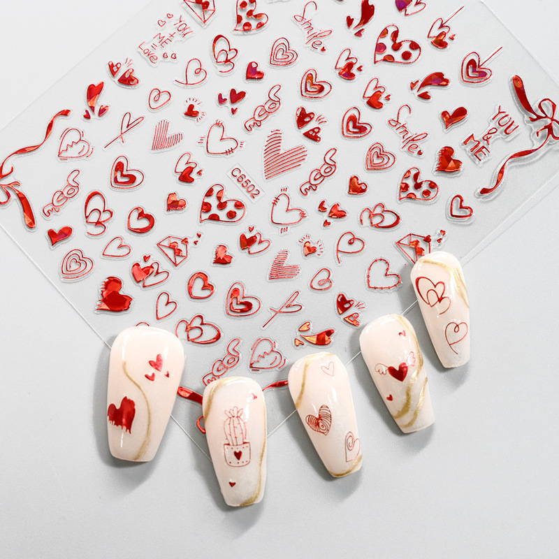 Valentine's Day Nail Art Sticker Laser Red Love Nail Sticker Romantic Valentine's Day Girl Nail Art Decorative Decal