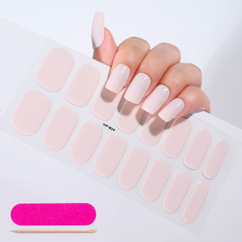 New Uv Gel Pure Color Manicure Stickers Semi-Cured Phototherapy Nail Stickers Full Stickers Waterproof Long-Lasting Cream Style Soft Nails