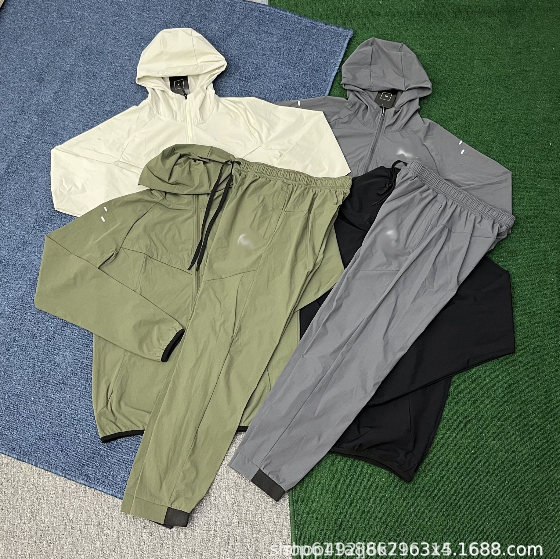 Autumn and Winter Outdoor Running Sports Suit Men's Quick-Drying Windproof Ice Silk Pants Casual Jacket Zipper Hooded Sun Protection Clothing