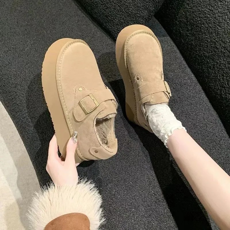 Zapatos de algodón Bocken de cuatro estaciones adicionados de vello para mujeres 2025 nuevos zapatos de nieve de patata grande y alta